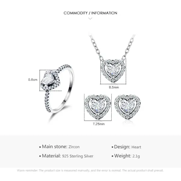 oly-8bacd27c40f2f8f3f0b50e68448dffcf Wholesale Holiday Engagement 925 Sterling Silver Women'S Zircon Silver Rhodium Plated Heart Shape Rings Earrings Necklace