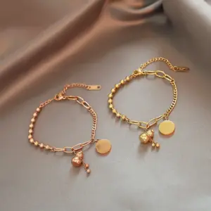 Wholesale Retro Ethnic Style Small Gourd Bracelet Women's Court Style 18K Rose Gold Titanium Steel Jewelry Accessories Hip Hop Handwear