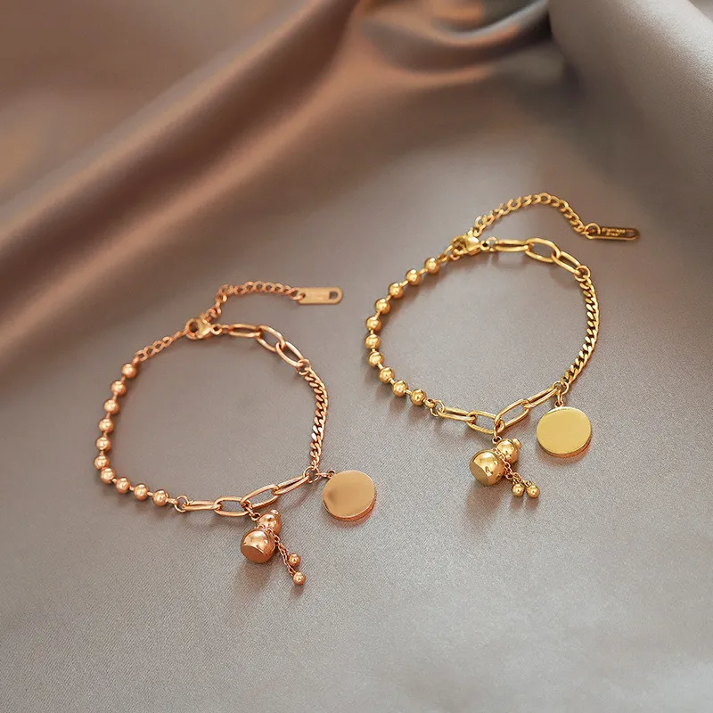 Wholesale Retro Ethnic Style Small Gourd Bracelet Women's Court Style 18K Rose Gold Titanium Steel Jewelry Accessories Hip Hop Handwear