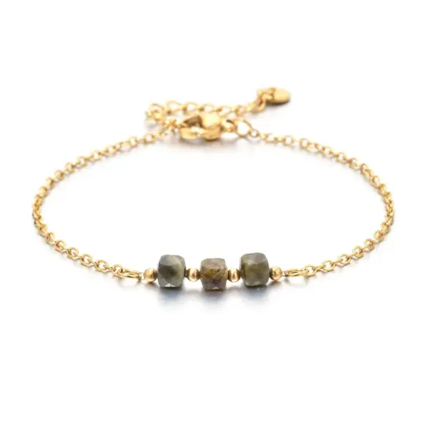 Wholesale Minimalist 304 Stainless Steel Chain Handmade Natural Stone Vacuum Electroplated Real Gold Geometric Pattern Bracelet French Niche Thin Chain Square Gemstone Personalized Jewelry For Women Bohemian Style