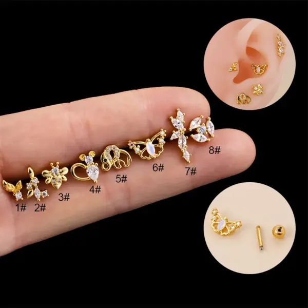 Wholesale 1 Piece 316L Stainless Steel Copper Zircon Ear Cartilage Rings & Studs Butterfly Waterproof Non Tarnish Surgical Steel