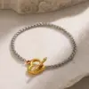 Wholesale 18K Gold Plated 304 Stainless Steel Vacuum Electroplating (In Furnace) Oval Heart Shape Simple Style Braided Chain Bracelet For Women