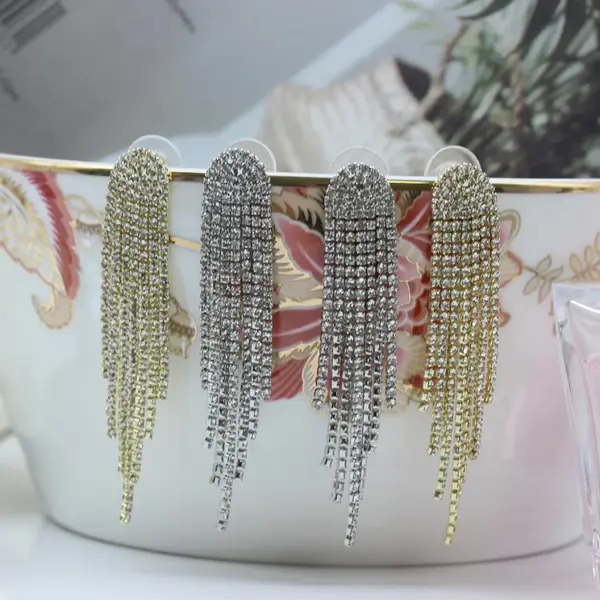 Wholesale 1 Pair Fashion Tassel Inlay Diamond Copper Rhinestones Drop Earrings