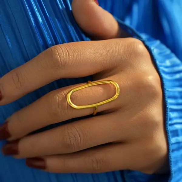 Wholesale PVD Coated Real Gold Plated 18K Gold Geometric 304 Stainless Steel Elegant Retro Waterproof Non Tarnish Open Rings