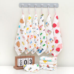 Wholesale Cotton Square Towel Six-Layer Spit Towel High Density Children's Cotton Small Towel Pleated Printed Handkerchief Gauze Wipe Towel