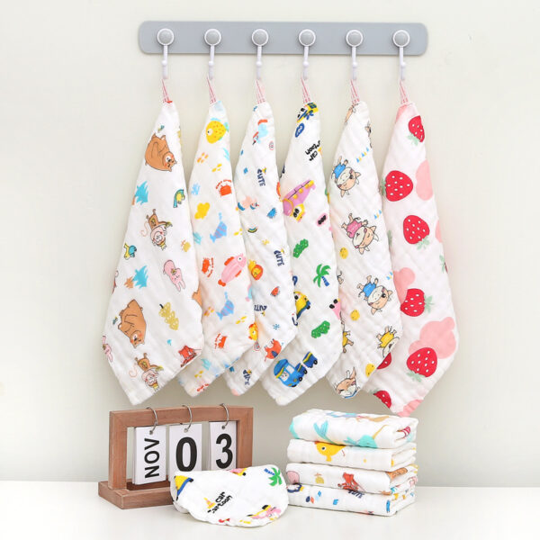 Wholesale Cotton Square Towel Six-Layer Spit Towel High Density Children's Cotton Small Towel Pleated Printed Handkerchief Gauze Wipe Towel