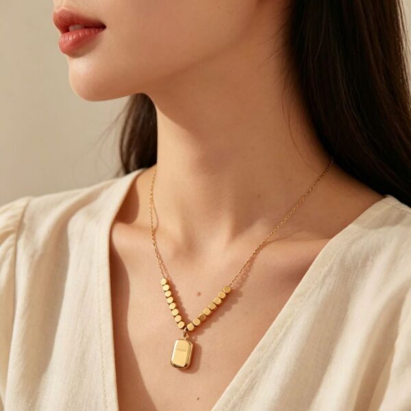 Wholesale Titanium steel square geometric pendant necklace chain trendy jewelry
