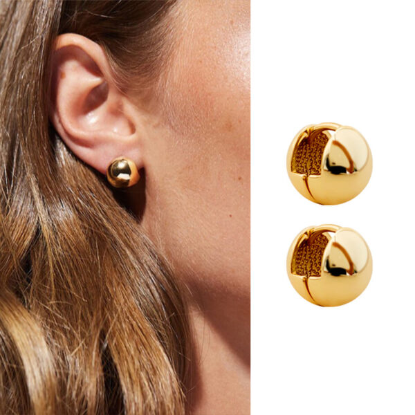 Wholesale Spherical Earrings Ear Buckle Simple Copper Gold Plated Metal Ball Earrings French Fashionable Ear Buckle