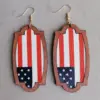 oly-8c60070c88dcdb654f07f9272e46b551 Wholesale American Flag Independence Day July 4th Star Drop Earrings Wooden Frame Personalized Geometric Pattern Hoop Earrings