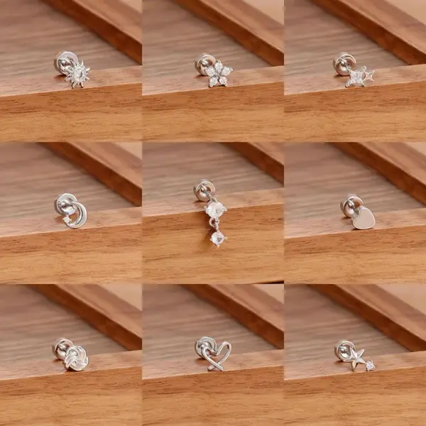 Wholesale Stainless Steel 18K Gold Simple Star Moon Sun Stud Earrings Set Women's Geometric Pattern Diamond Embedded Earring Jewelry