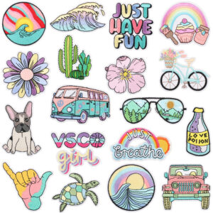 Wholesale Wave Embroider Cloth Patch Ironing Rainbow Computer Embroidered Label Clothing Decoration Car Seal Cartoon Turtle Patch Patch