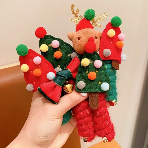 Wholesale Christmas Hair Accessories For Children, Curly Telephone Wire Hair Ties, Girls' Double Ponytail Hair Bands, Festive Elk Hair Ties For Girls
