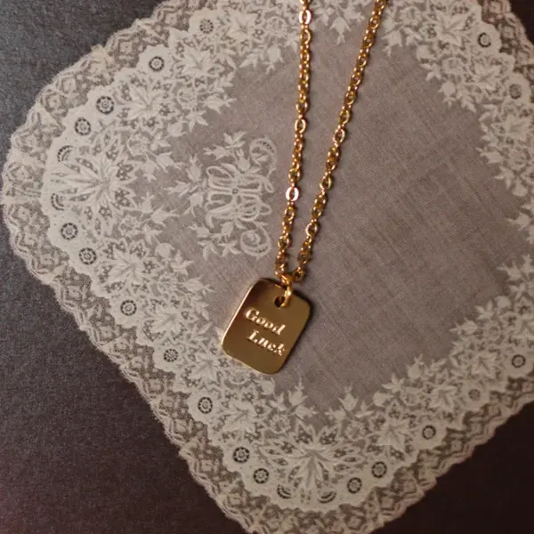 Wholesale Plated Vacuum Plating 18K Gold Plated GOOD LUCK Letter 304 Stainless Steel Vintage Style Classic Style 304 Stainless Steel Pendant Necklace