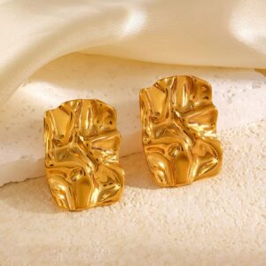 Wholesale Original Personality 304 Stainless Steel Women Earrings Golden Irregular Oval Earrings Valentine's Day Gift Jewelry