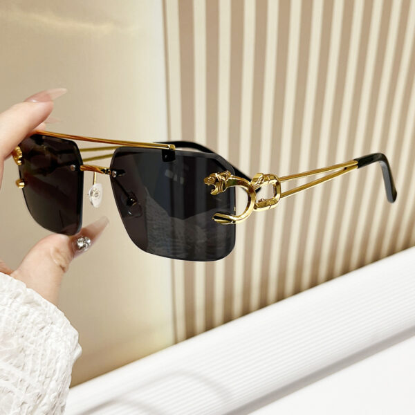 Wholesale trendy frameless sunglasses Leopard head fashion trimming sunglasses men's temperament women's online celebrity street glasses