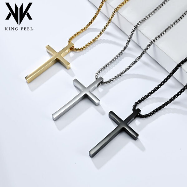 oly-8ca6221985d084014a17aa441815f68d Wholesale Ins Genderless Simple Titanium Steel Cross Necklace Glossy Niche Stylish Men and Women Wear Sweater Chain Pendant