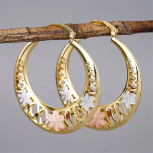 Wholesale Three-dimensional Flowers Earrings For Women In Copper With KC Golden Water Plating And 0.03µm Thickness