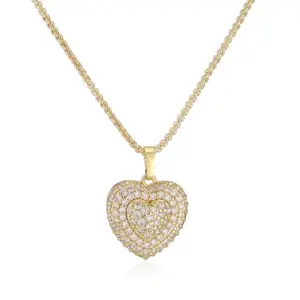 Gold White Diamond Heart Necklace 1