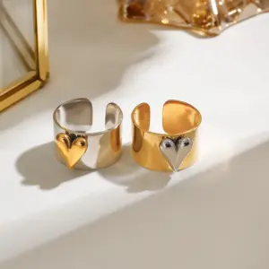 Wholesale 304 Stainless Steel Sun Moon Heart Shape PVD Coated 18K Real Gold Plated Simple Style Classic Style Waterproof Non Tarnish Plating Inlay Gold Rings