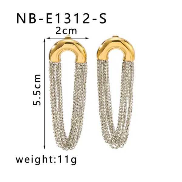Wholesale PVD Coated 18K Gold Real Gold Plated Semicircle Tassel Lines 304 Stainless Steel Vacation Classic Style Waterproof Non Tarnish Drop Earrings