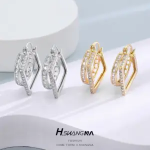 Wholesale Geometric Stud Earrings For Women With Copper Posts, Electroplated And 14K Real Gold Plated Featuring Zircon Inlay