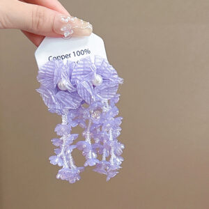 Purple beaded petal tassel earrings