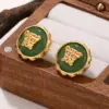 Wholesale Geometric Hypoallergenic Stud Earrings For Women In Copper With KC Golden UV Plated Finish And Acrylic Inlay