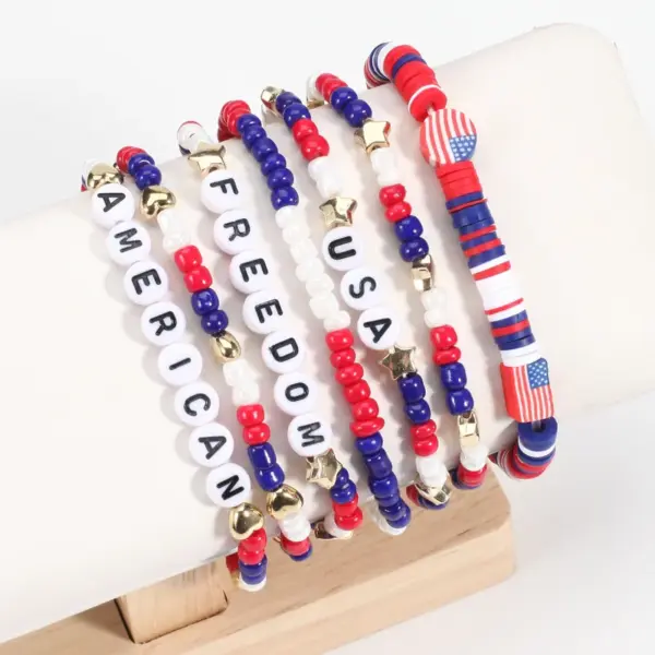 Wholesale Independence Day American Freedom Bracelet Soft Clay Beaded Handmade Jewelry Geometric Unisex Holiday Design