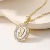 Wholesale Minimalist Vintage Copper Plated 18K Gold Inlaid Zircon Mother-of-Pearl Rose Flower Oval Pendant Necklace For Women Geometric