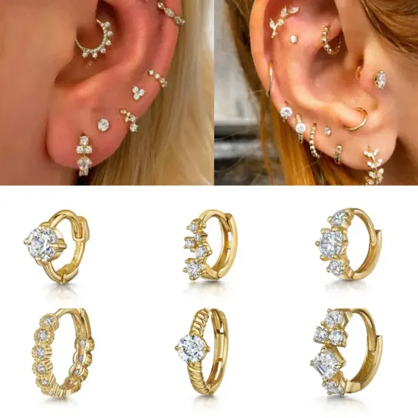 Wholesale 1 Piece Fashion Geometric Plating Inlay Copper Zircon Cartilage Earrings