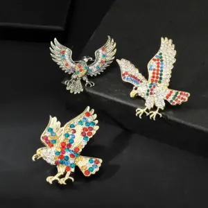 Wholesale Retro Eagle Brooch Pin Colorful Rhinestone Decorative Pin Versatile Animal Shaped Fashion Accessory