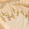 Wholesale Cross-shaped colored zircon pendant titanium steel necklace clavicle chain
