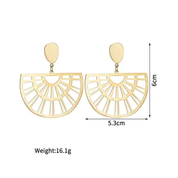 Wholesale 304 Stainless Steel Sector PVD Coated Stone-Free 18K Real Gold Plated 18K Gold Simple Style Waterproof Non Tarnish Plating Hollow Out Gold Drop Earrings