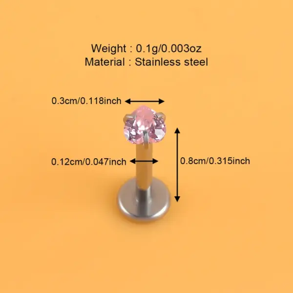 Wholesale 1 Piece Lip Rings Simple Style Classic Style Shiny Pentagram Round Heart Shape 316L Stainless Steel Waterproof Non Tarnish Surgical Steel Zircon Lip Rings