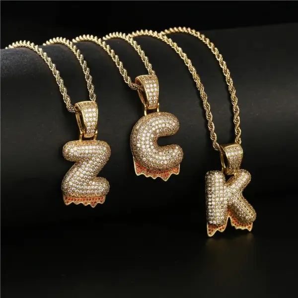 Wholesale Magma ABC Letter Pendant Necklace Zircon Gemstone Accessories Unisex Rose Gold Copper Material Brass Pendant