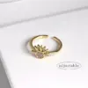Wholesale Jewelry Elegant Cute Retro Sun Little Bear Moon Copper Zircon 18K Gold Plated Vacuum Plating Inlay Open Rings