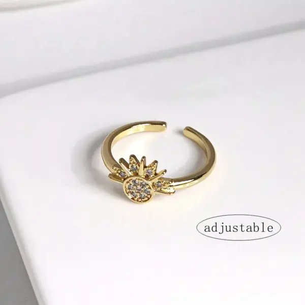 Wholesale Jewelry Elegant Cute Retro Sun Little Bear Moon Copper Zircon 18K Gold Plated Vacuum Plating Inlay Open Rings
