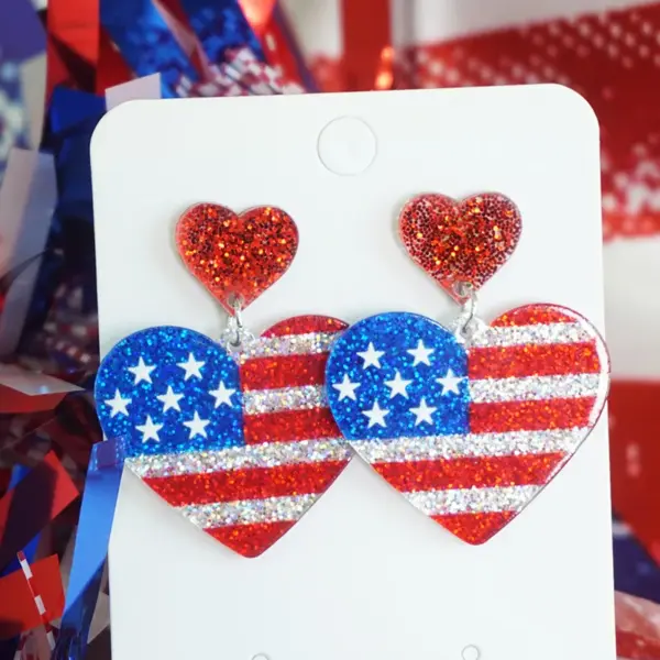 oly-8d59c7a688df5ba45b9617938631fbe0 Wholesale Shiny Sparkling Patriotic Elements Independent Day Celebration Party Bright Surface Glitter Earrings Acrylic Geometric Pattern Original Design For Women