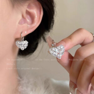 A2722 silver-super flash zircon love earrings