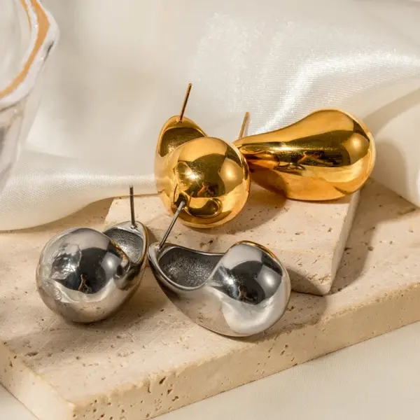 Wholesale 304 Stainless Steel Water Droplets PVD Coated 18K Real Gold Plated IG Style Plating Ear Studs