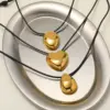 Wholesale Vacuum Electroplating (In Furnace) Plated 18K Real Gold Oval Water Drop Heart Shape 304 Stainless Steel Cute Vintage Novelty Design Electroplating No Buckle Closure Adjustable Necklace