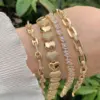 Wholesale Fashionable Multi-Style Copper Plated 18K Gold Color Zircon Heart Geometric Bracelet Suitable For Daily Wear Valentine's Day Gift
