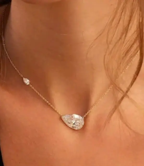Wholesale Elegant Water Drop Zircon Pendant 304 Stainless Steel 18K Gold Plated Women's Necklace Waterproof Non-Fading Claw Setting Simple Style Cable Chain