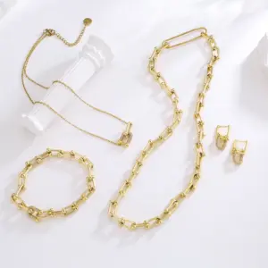 Wholesale Fashion U Shape Copper Zircon Bracelets Earrings Necklace In Bulk