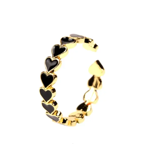 Wholesale Romantic Sweet Heart Shape Copper Enamel Plating 18k Gold Plated Open Rings