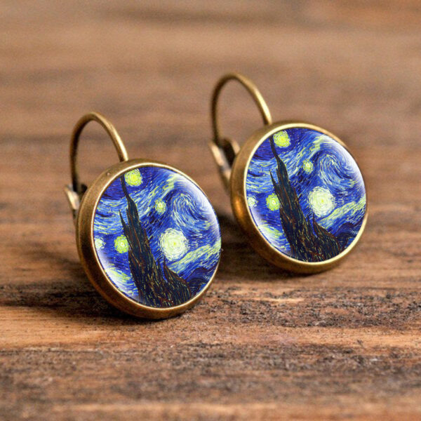 Wholesale Van Gogh's Painting Time Gemstone Earrings Ear Hooks French Hook Women's Earrings