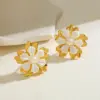 Wholesale 18K Gold Plated 304 Stainless Steel Vacuum Electroplating (In Furnace) Acrylic Flower Electroplated Earrings For Women Weekend Selfie