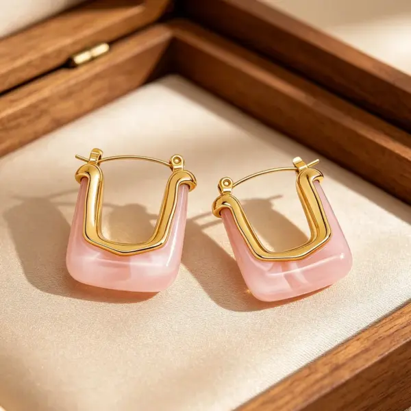 Wholesale Geometric Stud Earrings For Women, Waterproof Non Tarnish 304 Stainless Steel With 18K Real Gold Plated PVD Coating And Resin Inlay