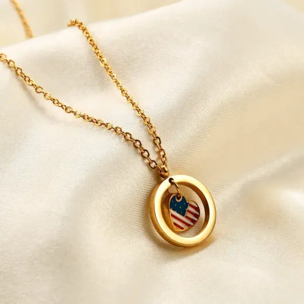 Wholesale Jewelry Ethnic Style Simple Style Heart Shape American Flag Titanium Steel Plating Pendant Necklace