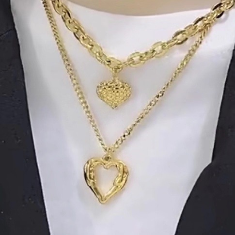 oly-8dec243685890817f337cce68040dcf7 Wholesale retro fashion high-end simple multi-layer titanium steel metal chain texture hollow heart pendant necklace